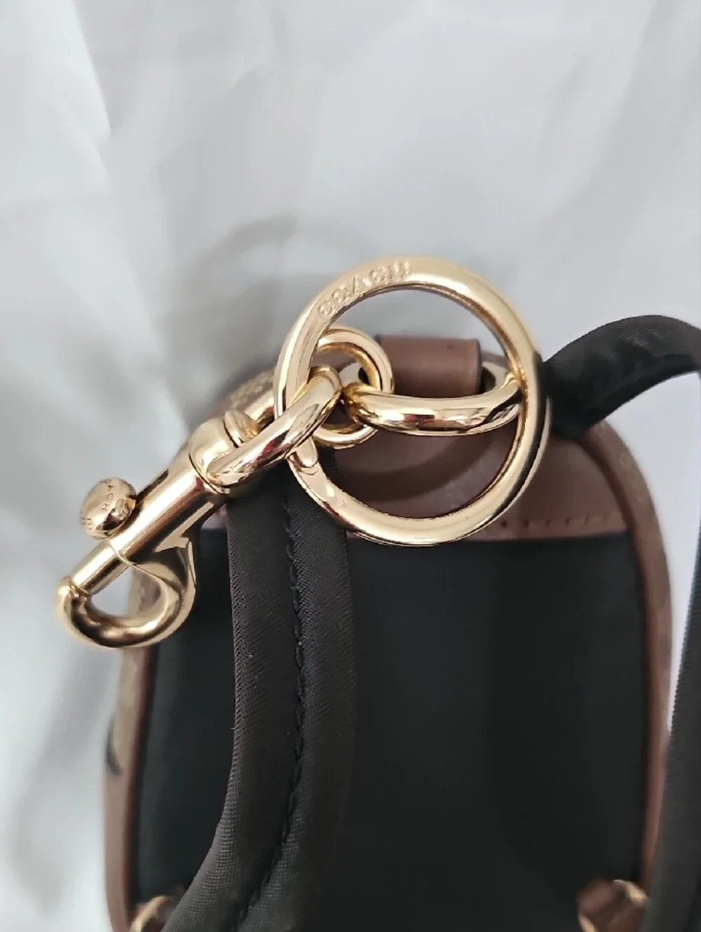 COACH Brown Signature Mini Backpack Keychain Pouch with Gold Hardware